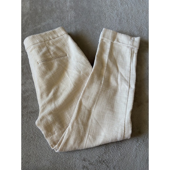 Ann Taylor Pants Career Cropped Textured Beige Trousers Cuffed Size 4 - Picture 1 of 8